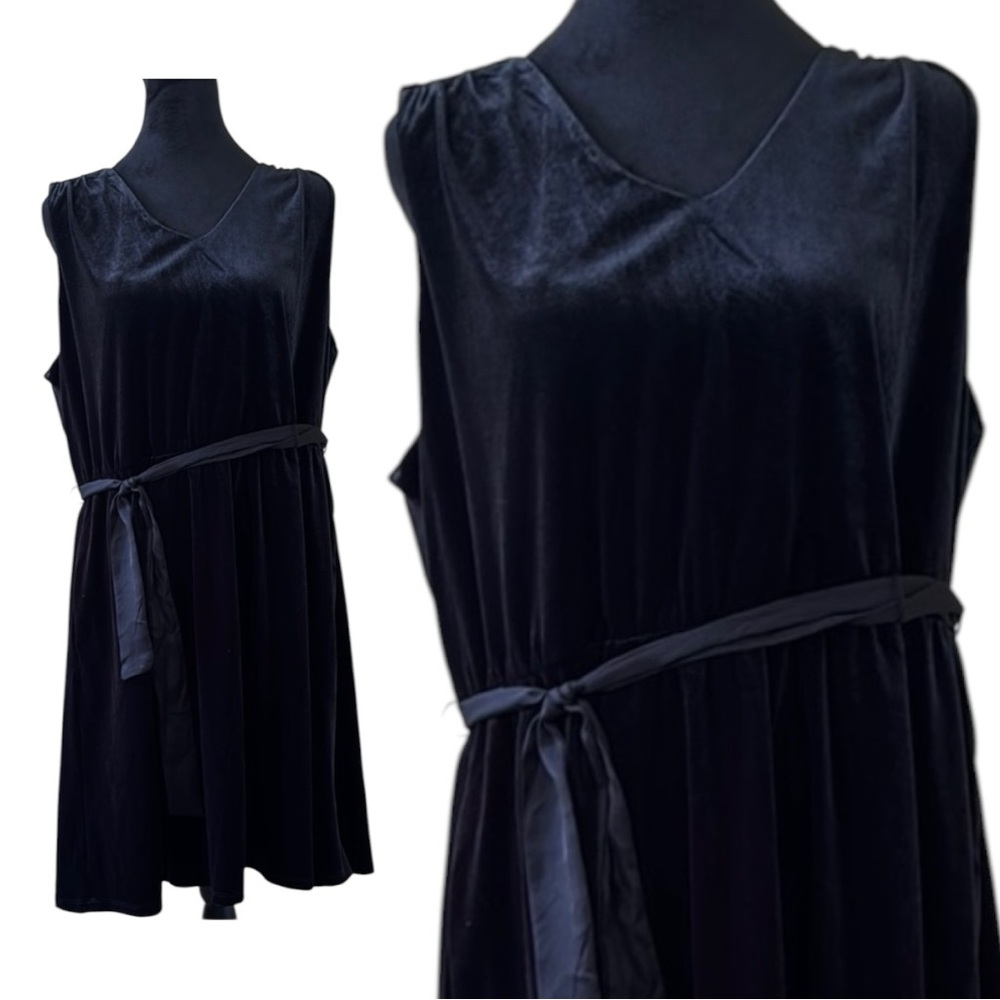 Draper James Dress Black Velvet Sleeveless Midi w/ Tie Neck Keyhole Sz XL NWTā